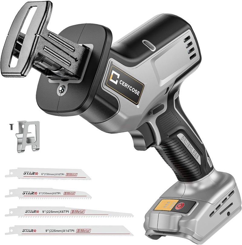 Cerycose Cordless Reciprocating Saw Compatible with DeWalt 20V Battery, Brushless motor, Variable Speed 0-3000 Spm, Tool Free Blade Change, 4 Saw Blades for Wood/Metal/PVC Cuts (NO Battery) - Image 1